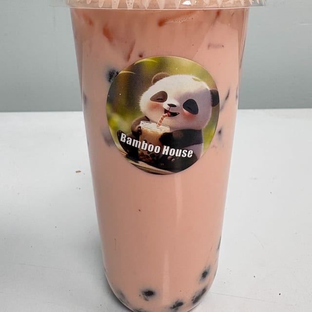 Sweet Strawberry Boba Milk Tea.