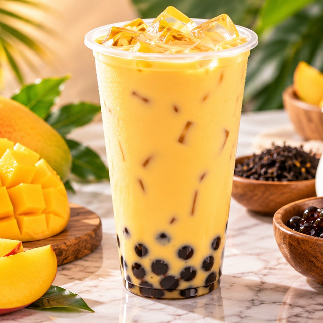 Tropical Mango Boba Milk Tea.