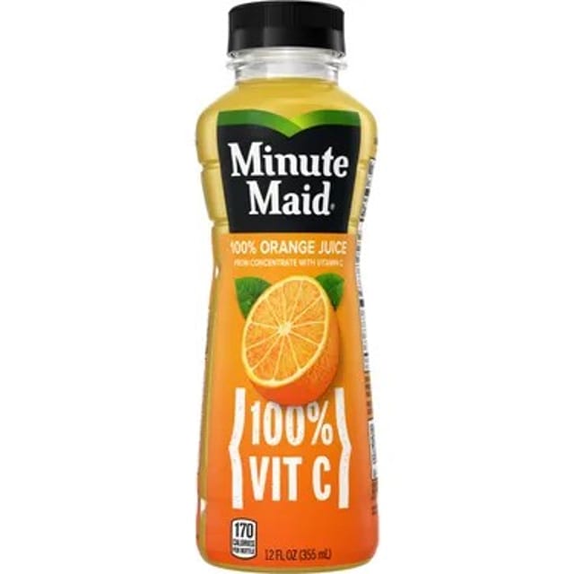 Minute Maid Orange Juice, 12 oz bottle.