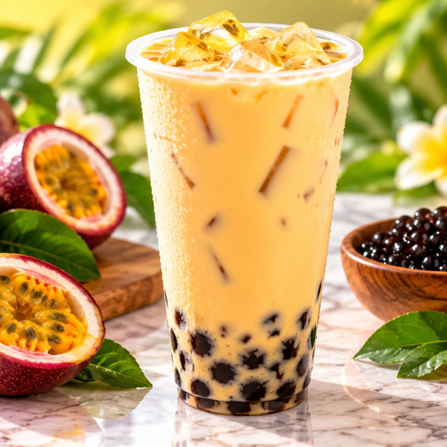 Golden Passion Fruit Boba Milk Tea.