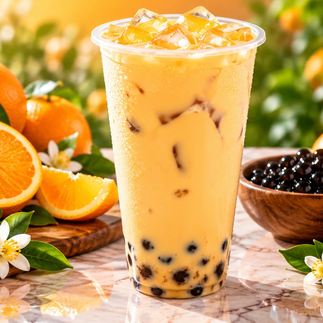 Citrus Orange Boba Milk Tea.